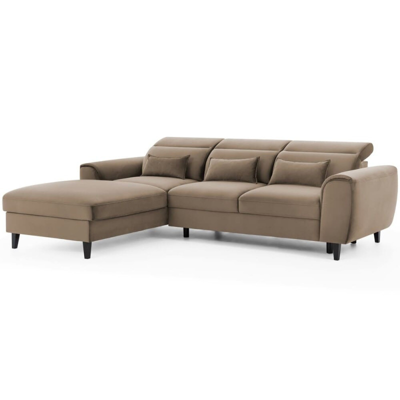 Beżowy welurowy narożnik rozkładany na nóżkach FOBLE – Sofa Market