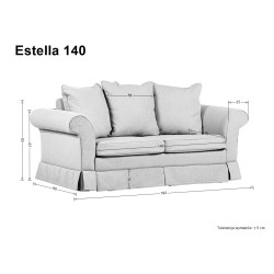 wymiary - Wygodna sofa dwuosobowa z funkcją spania i pojemnikiem na pościel ESTELLA
